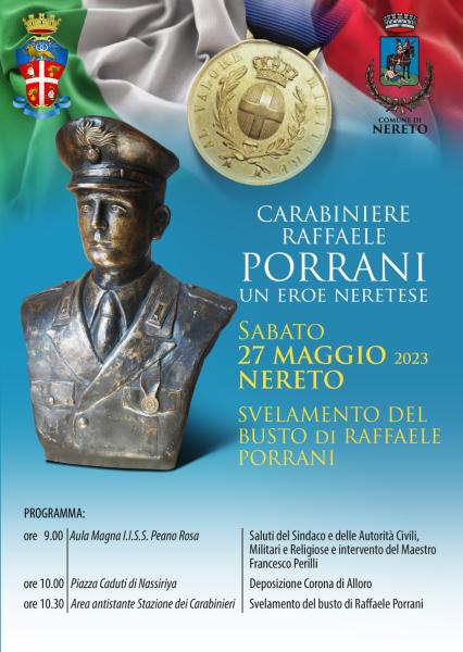 Cerimonia di svelamento del busto in onore del carabiniere Raffaele Porrani, eroe neretese - Foto