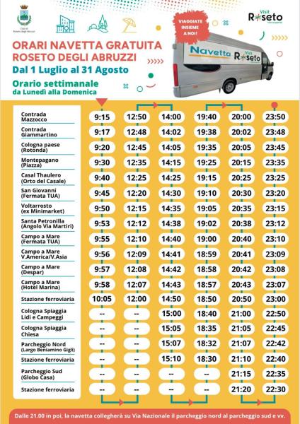 Roseto. Parte da domani 1° luglio il servizio di bus navetta gratuito - Foto