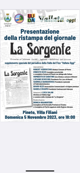 Domenica 5 a Pineto la presentazione della ristampa del giornale "La Sorgente" - Foto