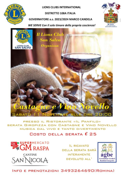 San Salvo. I Lions organizzano una serata di beneficenza "CASTAGNE E VINO NOVELLO" - Foto