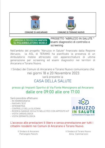 La campagna di prevenzione “Abruzzo in salute” fa tappa ad Ancarano e Torano - Foto