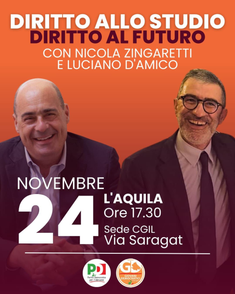 Il 24 novembre Nicola Zingaretti all’Aquila con Luciano D’Amico - Foto