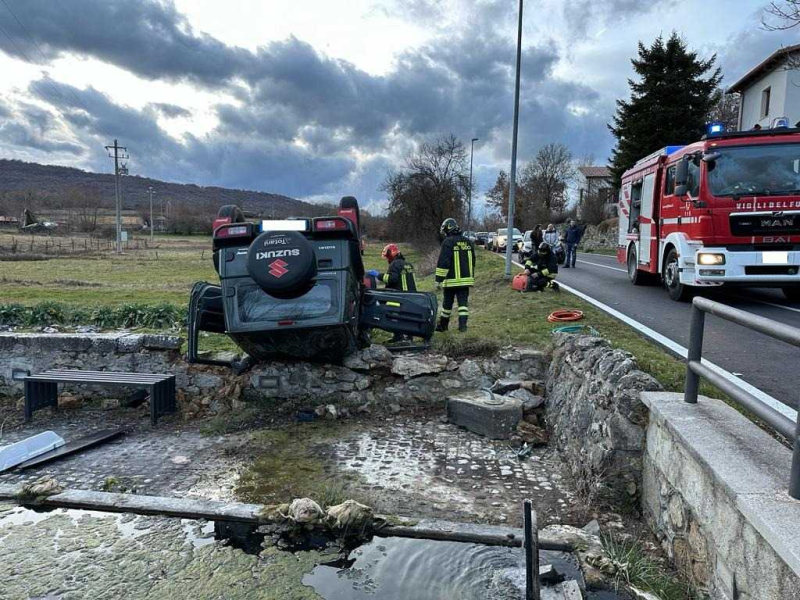 Colle di Roio (AQ). Auto si ribalta e finisce fuori strada - Foto