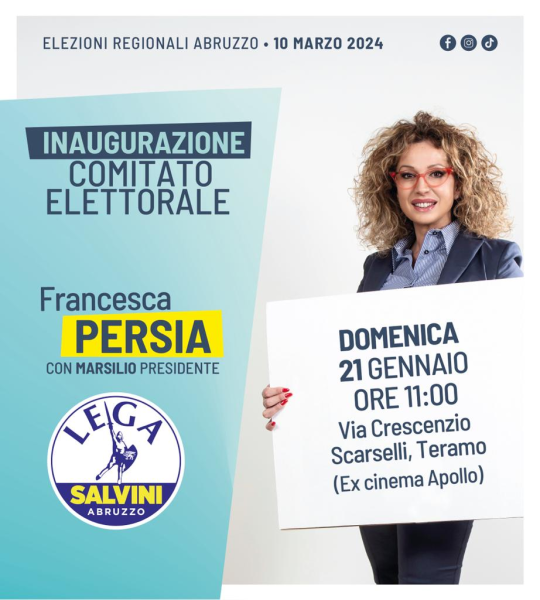 Elezioni regionali. Domani l'inaugurazione della sede elettorale di Francesca Persia a Teramo - Foto