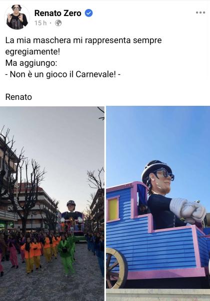 Renato Zero elogia il carro del Carnevale di Francavilla con la sua rappresentazione - Foto