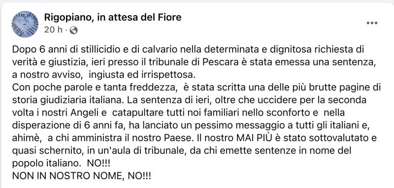 «Non in nostro nome», il dolore nel post dei parenti delle vittime di Rigopiano - Foto