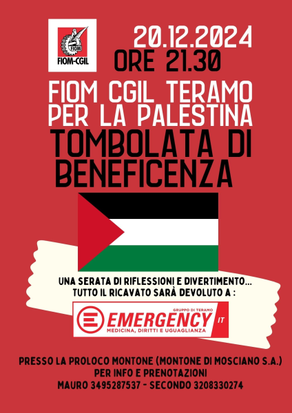 Fiom Cgil Teramo organizza tombolata di beneficenza per la Palestina - Foto